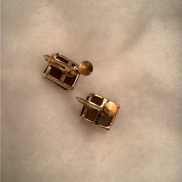NEW Vintage Semi-precious Smoky Topaz Earrings screw on - Picture 5 of 8